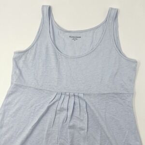 Eileen Fisher Sleeveless Linen Tank Top Blouse Baby Blue Pleat Detail Round Neck